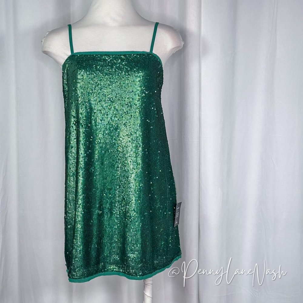 NWT Lulus Poppin' Prosecco Matte Green Sequin Mini Dress - Picture 2 of 11